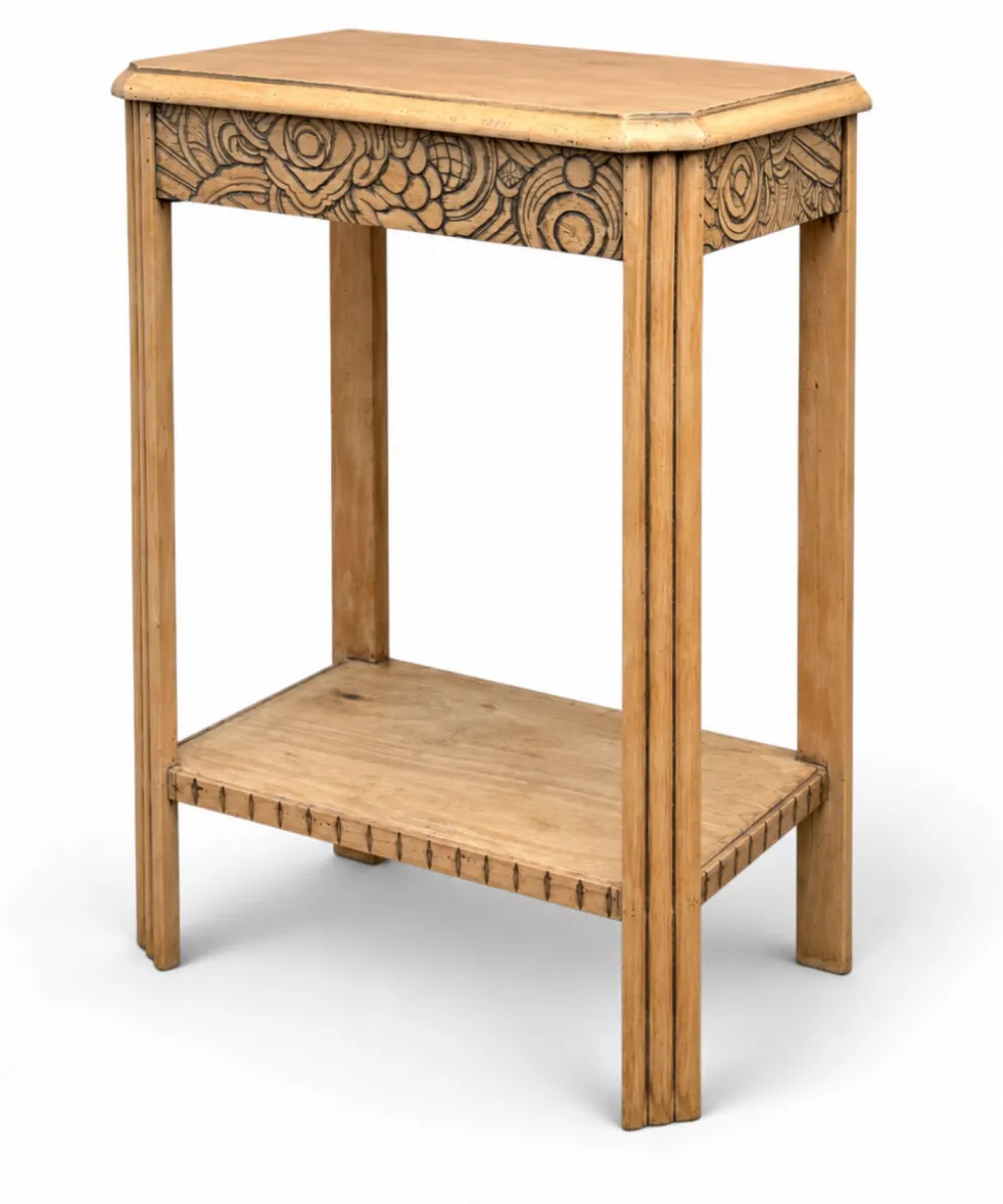 Console art déco bois brut à décor floral rénovée 1930
