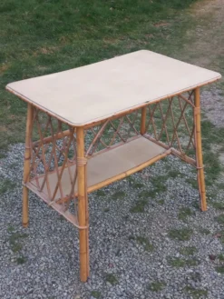 Console bureau en rotin des années 50