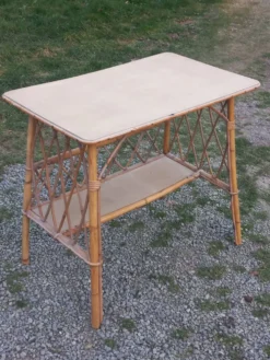 Console bureau en rotin des années 50