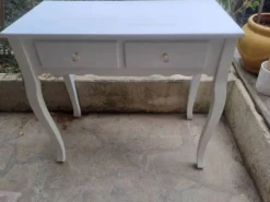 Console coiffeuse en bois peint blanc france 2000 / décoration vintage rétro chambre classique
