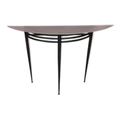 Console demie lune Pascal Mourgue plateau verre sablé pieds noirs