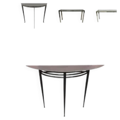 Console demie lune Pascal Mourgue plateau verre sablé pieds noirs