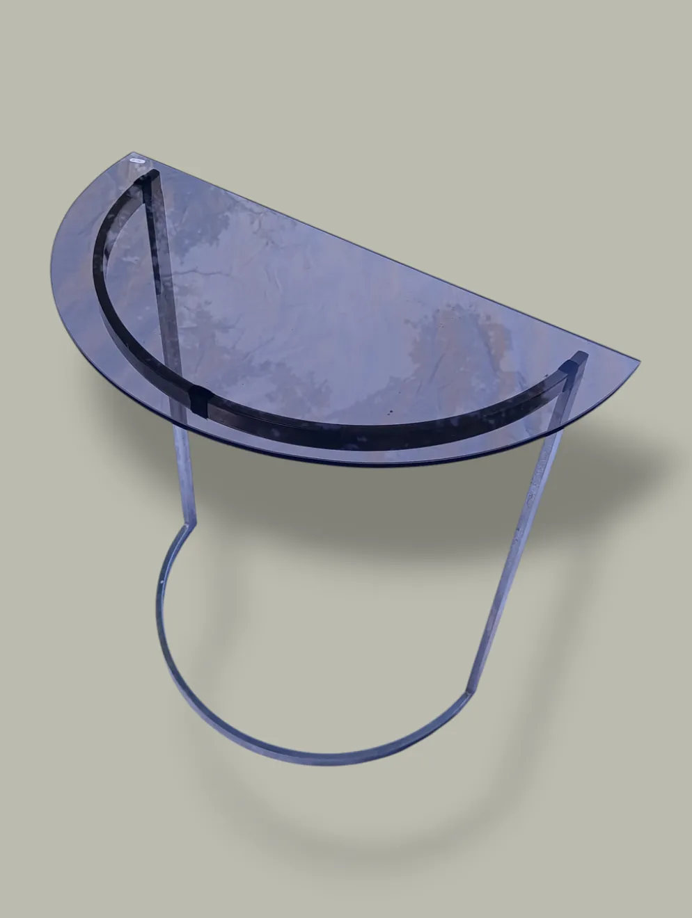 Console Demi Lune en verre fumé - Années 1970