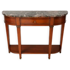 Console demi-lune style Directoire/Louis XVI en merisier et marbre
