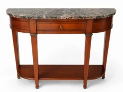 Console demi-lune style Directoire/Louis XVI en merisier et marbre