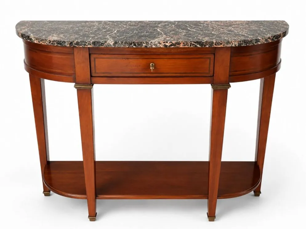 Console demi-lune style Directoire/Louis XVI en merisier et marbre