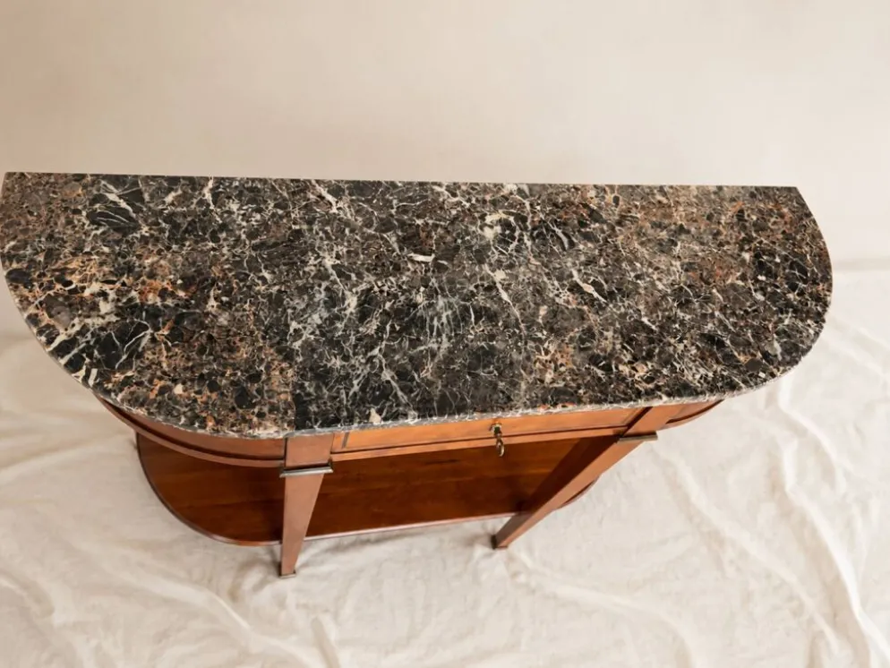Console demi-lune style Directoire/Louis XVI en merisier et marbre
