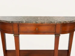Console demi-lune style Directoire/Louis XVI en merisier et marbre
