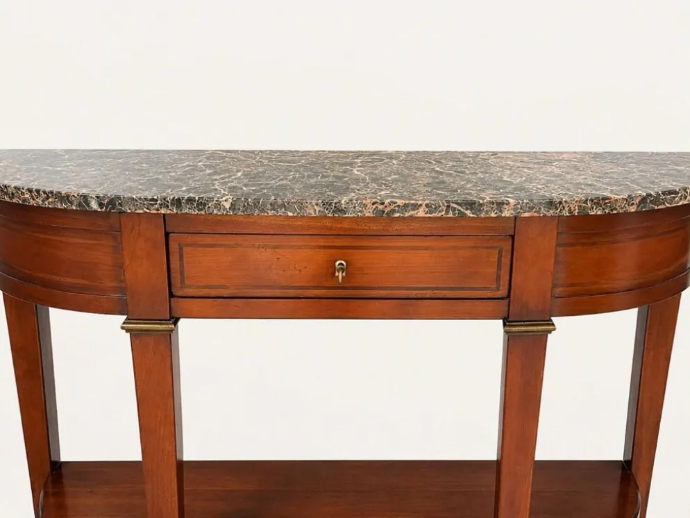 Console demi-lune style Directoire/Louis XVI en merisier et marbre