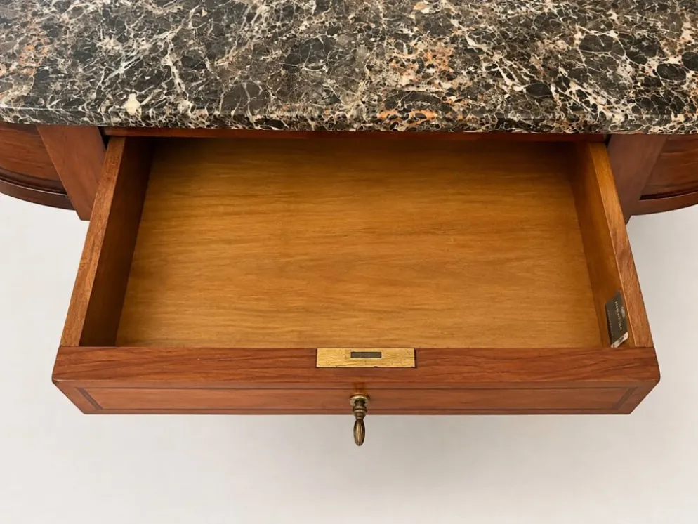 Console demi-lune style Directoire/Louis XVI en merisier et marbre