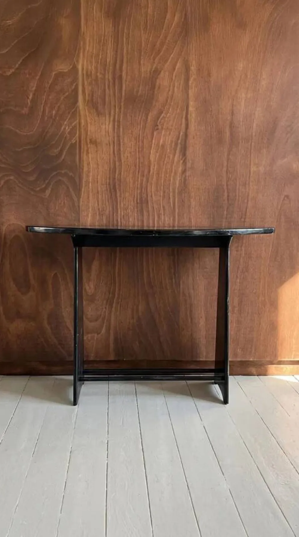 Console demi-lune vintage en bois laqué noir