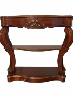 Console-desserte Napoléon III en acajou, décor sculpté de style rocaille