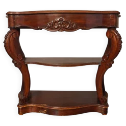 Console-desserte Napoléon III en acajou, décor sculpté de style rocaille