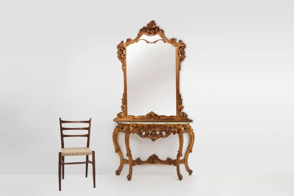 Console de style Louis XV du 20ème siècle avec plateau en marbre, France, années 1970.