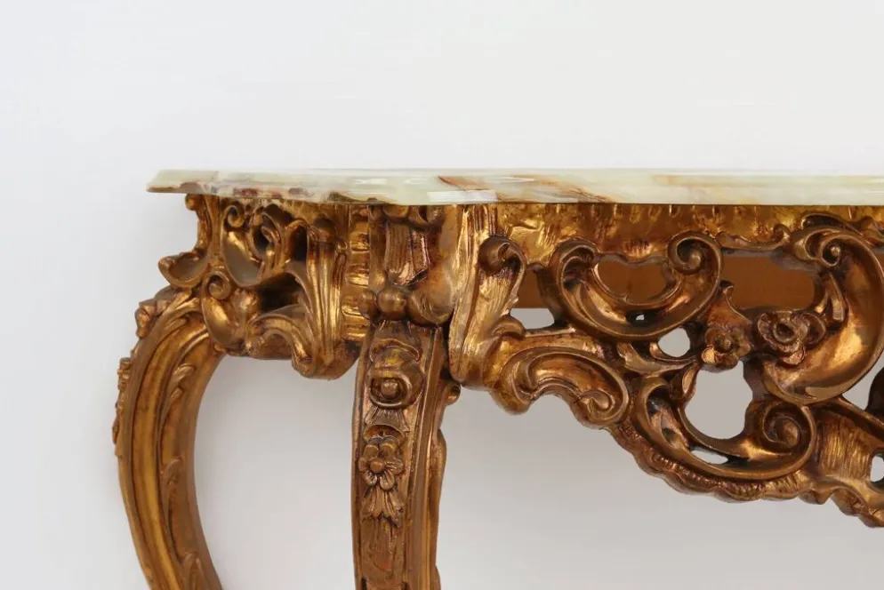 Console de style Louis XV du 20ème siècle avec plateau en marbre, France, années 1970.