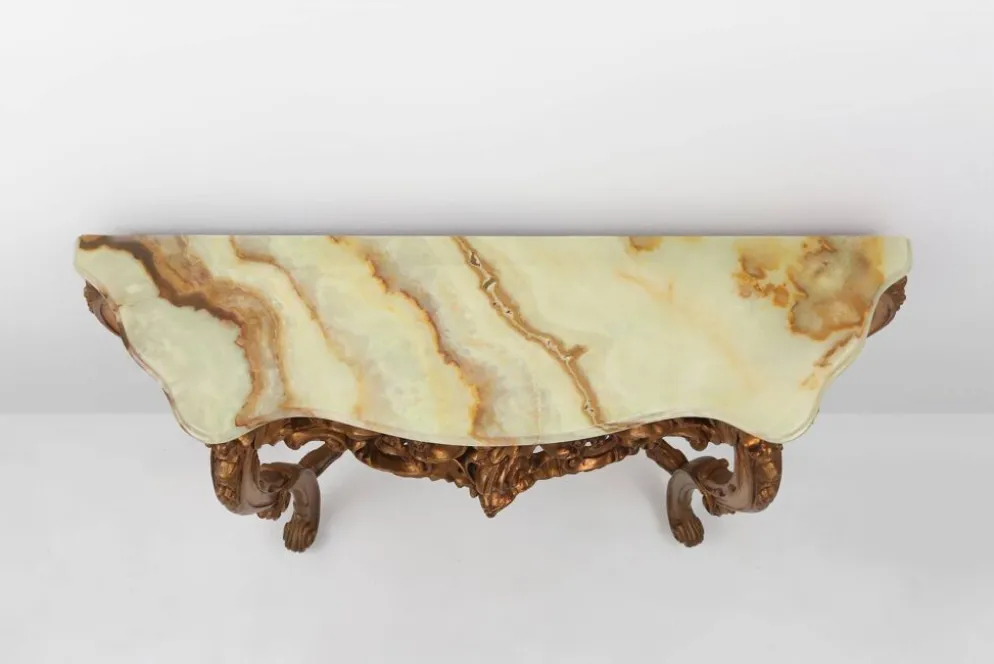 Console de style Louis XV du 20ème siècle avec plateau en marbre, France, années 1970.