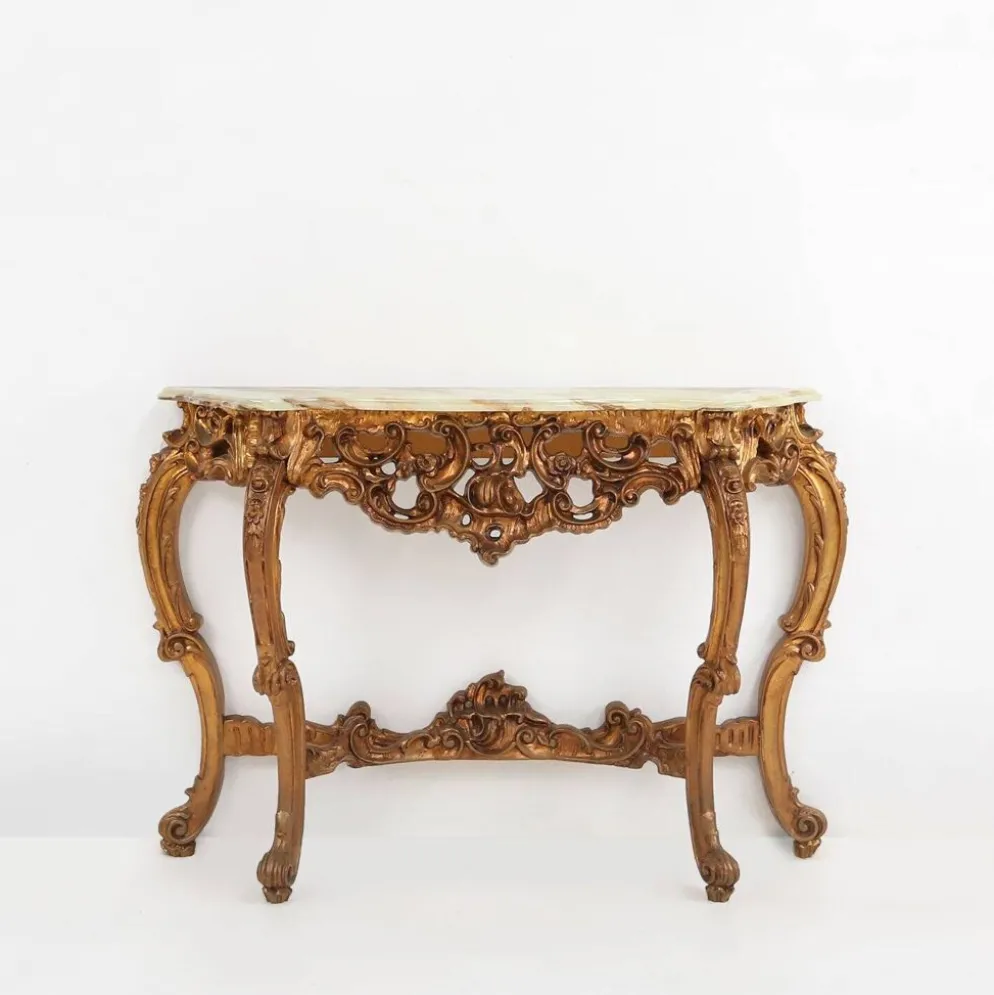 Console de style Louis XV du 20ème siècle avec plateau en marbre, France, années 1970.