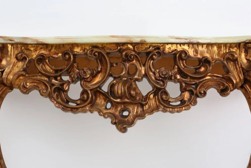 Console de style Louis XV du 20ème siècle avec plateau en marbre, France, années 1970.