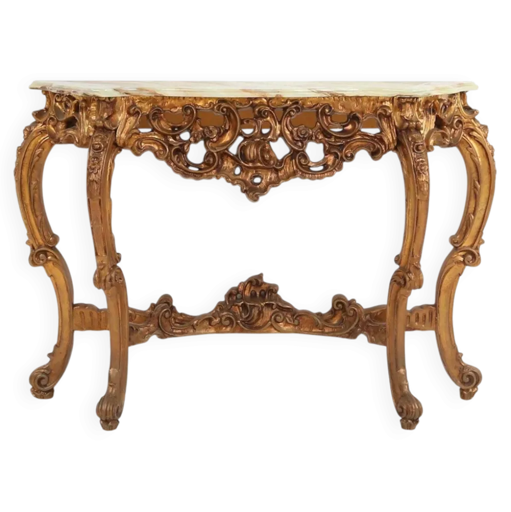 Console de style Louis XV du 20ème siècle avec plateau en marbre, France, années 1970.