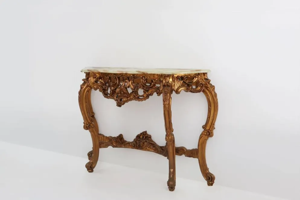 Console de style Louis XV du 20ème siècle avec plateau en marbre, France, années 1970.