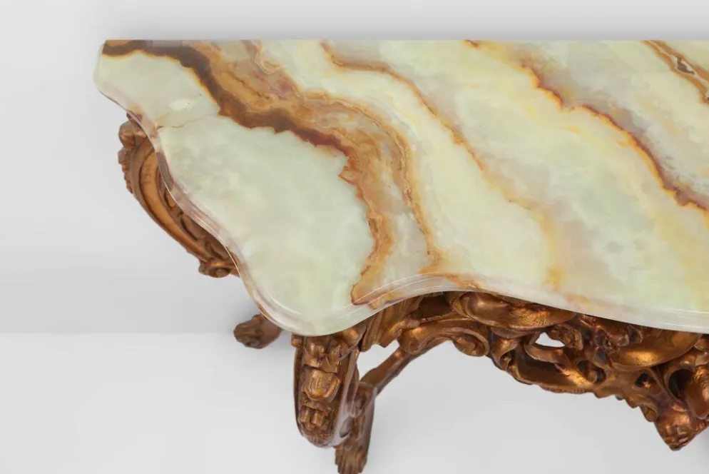 Console de style Louis XV du 20ème siècle avec plateau en marbre, France, années 1970.
