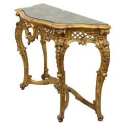 Console de style Louis XV en bois doré à la feuille d'or et marbre.