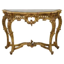 Console de style Louis XV en bois doré à la feuille d'or et marbre.