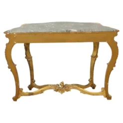 Console de style Louis XV en bois doré à la feuille d'or et marbre.