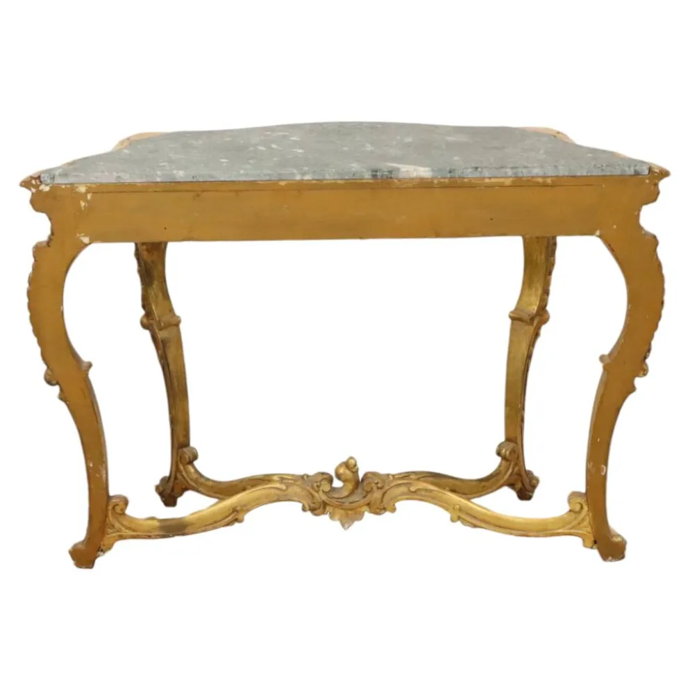 Console de style Louis XV en bois doré à la feuille d'or et marbre.