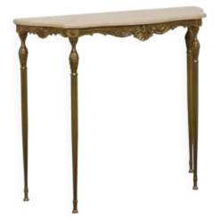 Console de style Louis XVI avec piètement en cuivre et plateau en travertin, Italie