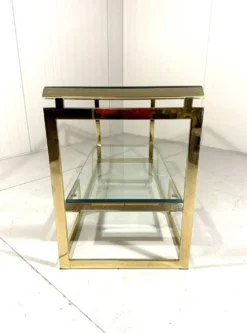 Console à deux niveaux en laiton et verre biseauté, années 1970