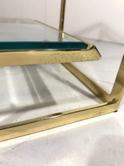 Console à deux niveaux en laiton et verre biseauté, années 1970