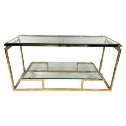 Console à deux niveaux en laiton et verre biseauté, années 1970