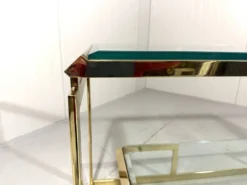 Console à deux niveaux en laiton et verre biseauté, années 1970
