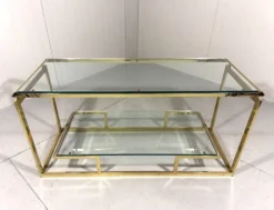 Console à deux niveaux en laiton et verre biseauté, années 1970