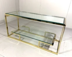 Console à deux niveaux en laiton et verre biseauté, années 1970