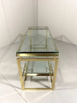 Console à deux niveaux en laiton et verre biseauté, années 1970