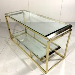 Console à deux niveaux en laiton et verre biseauté, années 1970