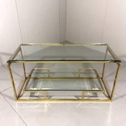 Console à deux niveaux en laiton et verre biseauté, années 1970