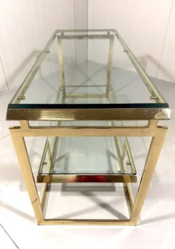 Console à deux niveaux en laiton et verre biseauté, années 1970