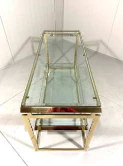 Console à deux niveaux en laiton et verre biseauté, années 1970