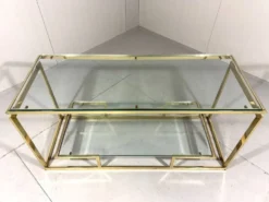 Console à deux niveaux en laiton et verre biseauté, années 1970