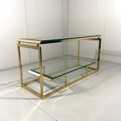 Console à deux niveaux en laiton et verre biseauté, années 1970
