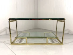 Console à deux niveaux en laiton et verre biseauté, années 1970