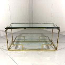 Console à deux niveaux en laiton et verre biseauté, années 1970