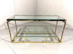 Console à deux niveaux en laiton et verre biseauté, années 1970