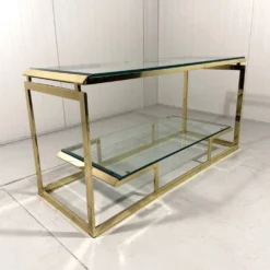 Console à deux niveaux en laiton et verre biseauté, années 1970