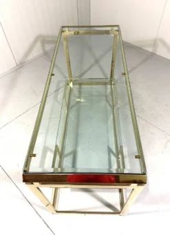 Console à deux niveaux en laiton et verre biseauté, années 1970