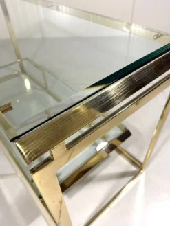 Console à deux niveaux en laiton et verre biseauté, années 1970