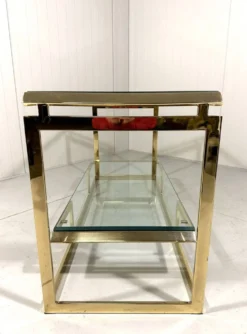 Console à deux niveaux en laiton et verre biseauté, années 1970
